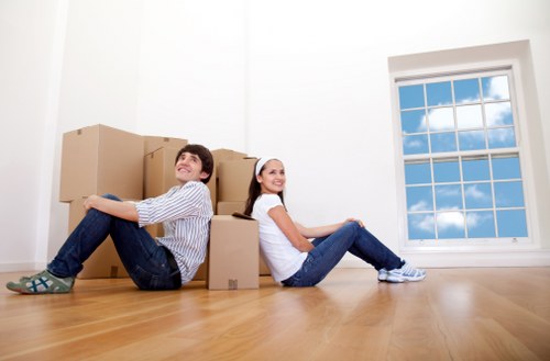 Packed boxes and furniture ready for a student move in Kensington
